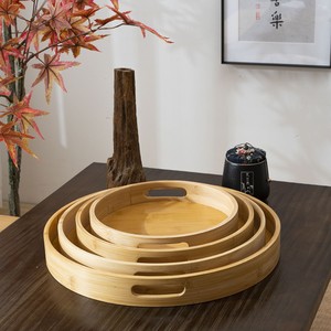 Bamboo Round <b>Tea</b> <b>Tray</b> With Double Handles Natural Color 40x40x5 Cm For Home Use Serving <b>Trays</b> - Product Image 3