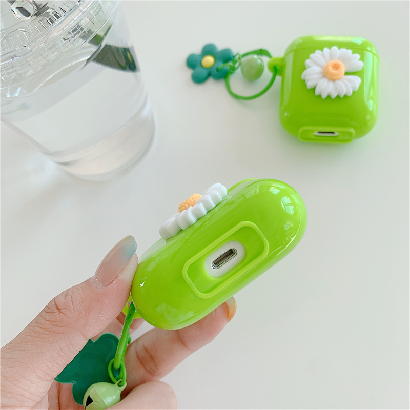 Mignon vert bonbon couleur dur Eva chrysanthème écouteur housse de charge pour Airpods avec porte-clés