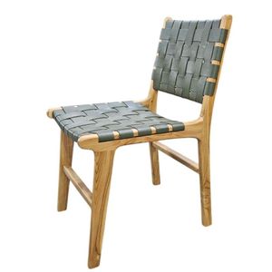 Modern Woven Leather <b>Garden</b> <b>Chair</b> With Tapered Wood Legs Outdoor Furniture Minimalist Design Durable Green Seat And Back - Product Image 2