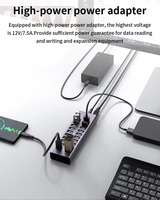 Hub USB 2.0 à 20 ports, répartiteur 480 Mbps, adaptateur de données USB B vers 20 USB A avec interrupteurs individuels, alimentation 12V, en stock