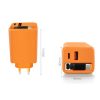 Cargador Rápido de 65W con Cable Retráctil, Enchufe Europeo, Cargador de Pared USB-C PD3.0 para Reloj Inteligente, Laptop, Tablet, Teléfono Móvil