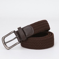 Ceinture décontractée pour homme en PU, réglable, avec extrémités en cuir tressé, bande élastique, boucle ardillon, matériau tressé, logo personnalisé, noir
