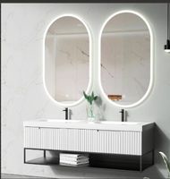 Set Kabinet Gantung Dinding Bergaya Industrial Modern dengan Rak Terbuka Berbingkai Logam Hitam dan Wastafel Ganda
