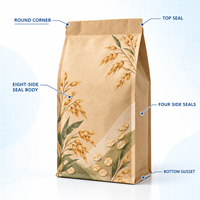 Sachet personnalisé en papier kraft sans fenêtre, scellé sur huit côtés, pour l'avoine, destiné à la vente au détail et en gros