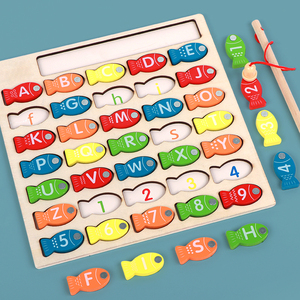 Ensemble de jouets éducatifs en bois pour la pêche à l'alphabet et aux chiffres, avec tiges magnétiques, pour le développement de la motricité fine des tout-petits et des enfants - Product Image 2