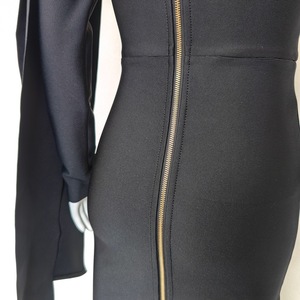 Abito da donna nero monospalla aderente con fiocco, lunghezza al ginocchio, casual, antistatico, in tessuto tinta unita, elegante, per feste diurne - Product Image 5