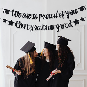 Graduation Célébration Fête <span class=keywords><strong>Fond</strong></span> Étanche En Acier Inoxydable Carré Étiquettes Adhésives Personnalisées Glitter Drapeau <span class=keywords><strong>Docteur</strong></span> Chapeau - Product Image 2