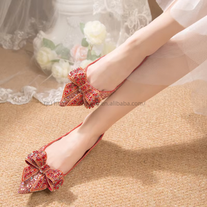Summer Fashion Trend High Quality Large Size <b>Red</b> Chinese Wedding Single Shoe for Women New Sequin Design Thin <b>Heel</b> Pointed - Product Image 2