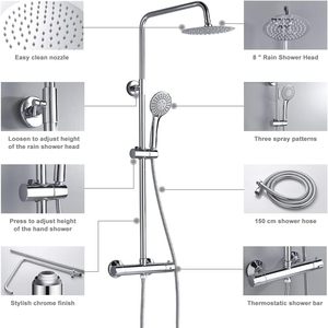 Mitigeur <span class=keywords><strong>thermostatique</strong></span> carré de douche de pommeau de douche d'acier inoxydable deux, ensemble <span class=keywords><strong>thermostatique</strong></span> de douche de pluie de Chrome - Product Image 1