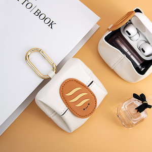 Portable Rectangle PU Leather <b>Mini</b> <b>Pouch</b> Keychain with Snap Fastener Square Design for Earphones and Lipstick - Product Image 3