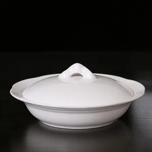 6/7 inch 5OZ 8OZ Porcelain Base Candle Warming Dinnerware set Ceramics bowl White Porcelain Butter Dishes with Lid for Soup