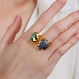 High Quality 18K Gold Plated Amazonite and Amethyst <strong>Rings</strong> <strong>Resizable</strong> for Anniversaries Wedding Bands - Product Image 2