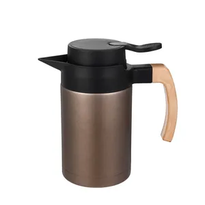 Hervidor de agua portátil frío y caliente de acero inoxidable de color con logotipo personalizado con mango de madera