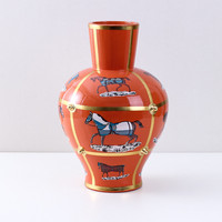 Vase à fleurs en porcelaine émaillé avec couvercle, 1 pièce, rétro Tang multicolore, motif cheval, pour bureau