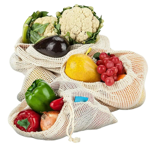 كيس مخصص 25*20 قابل لإعادة الاستخدام من القطن العضوي الشبكي القوي الفاخر والخضراوات شبكة تخزين البقالة قابل للغسل - Product Image 3