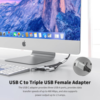 Répartiteur de câble USB C mâle à trois USB femelle Audio et charge Type C à 3 Type a 2.0 Port Multi Hub Tresse Blindage