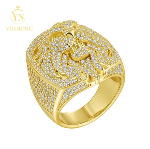 Luxe 3d Lion King Head Or Blanc 925 Sterling Silver Micro Pavé Vvs Moissanite Diamant Hommes Squelette Tête Anneau - Product Image 5