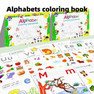 Livre d'autocollants à colorier pour la maternelle et la préscolaire, cahier d'exercices de traçage des lettres de l'alphabet et d'écriture manuscrite pour enfants - Product Image 2