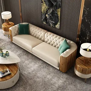 Lüks ve zarif tasarım abanoz ahşap oturma odası yüksek kaliteli deri kanepe seti mobilya