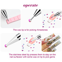DIY Nail Art Rhinestone Picker Tool Dotting Pen Wax Pencil avec pinceau en plastique Gem Jewel Applicator for Rhinestone Placement