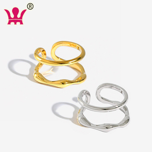 WMJA522 anelli a cerchio aperto anelli geometrici <span class=keywords><strong>in</strong></span> <span class=keywords><strong>argento</strong></span> Sterling doppia barra regolabile parallele per le donne - Product Image 6