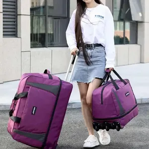 <span class=keywords><strong>Euro</strong></span> argent à roulettes sac polochon imperméable léger Polyester pliable aéroport chariot voyage bagages mode grand bagage - Product Image 6