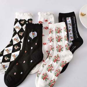 Cotton Autumn Winter Three Dimensional Relief Black White Womens <b>Socks</b> Mid Tube Fashion Korean <b>Socks</b> Women - Product Image 1