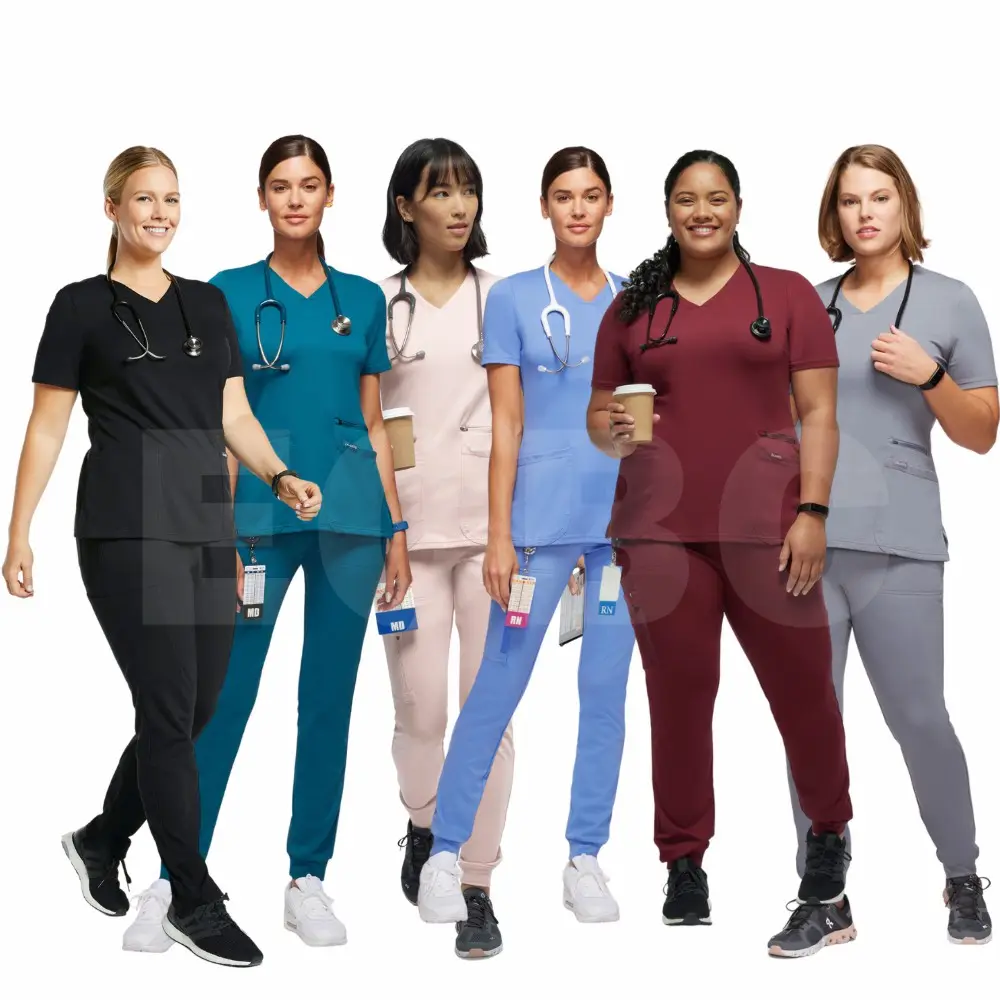 Womens Eco-Friendly Recycle Soft Fabric V Neck Tops Hospital Nurse Uniforms Suit Medical V-Neck T shirt Bottom Jogger Scrubs Set