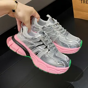 Women Spring Fashion Sneakers 2024 Breathable Casual Shoes Buckle 8CM Wedge Heels Chunky Sneakers High Platform Chaussures Femme