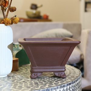Yixing Zisha <b>Square</b> Bonsai Pot Handmade Ceramic <b>Planters</b> For Indoor <b>Outdoor</b> Use - Product Image 4