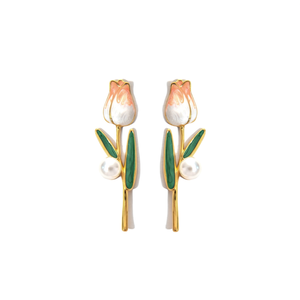 Pendientes de Flor de Tulipán, Chapados en Oro, Acero Inoxidable 316L con Perlas, Joyería de Moda - Product Image 2