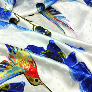 Tela de Satén de Seda Jacquard 100%, 16M/M, Estampado Floral y de Aves en <span class=keywords><strong>Azul</strong></span> Colorido, para Prendas de Niñas, Ropa de Dormir, Vestidos y Chales - Product Image 3