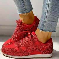 Tendance 2026 Baskets décontractées pour femmes à paillettes scintillantes, à lacets, basses, pour la marche quotidienne en ville, OEM ODM pris en charge