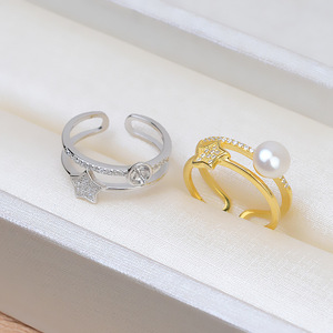 Bague ouverte en argent S925, petite et fraîche, en forme de pentagramme, accessoire DIY, bijoux avec support vide pour perles de 6-7 mm, pour femmes - Product Image 4