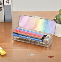 Boîte à crayons en acrylique empilable à double couche, impression personnalisée, organiseurs de bureau pour accessoires de bureau, cadeaux d'entreprise