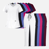 Ensemble d'uniformes médicaux respirants personnalisés en tissu extensible pour infirmières, col en V, cheville ajustable avec cordon de serrage
