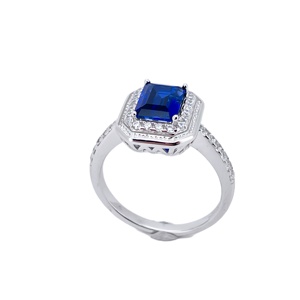 925 <b>silver</b> <b>emerald</b> cut sapphire <b>ring</b>, diamond lined women's <b>ring</b> - Product Image 2