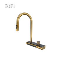 Robinet de cuisine moderne à cascade de pluie, finition brossée, en acier inoxydable, monocommande, avec douchette extractible et affichage numérique - Offre Spéciale
