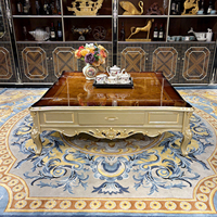 Grande table basse en bois massif français, table à thé rectangulaire sculptée de style européen luxueux, nouvelle collection classique pour salon
