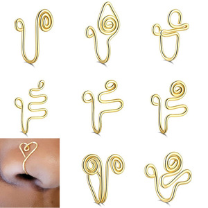 18G Gold Spiral Nose Cuff <strong>Fake</strong> Non-Piercing Nose <strong>Ring</strong> Stainless Steel Body Piercing Jewelry for Women Men - Product Image 1