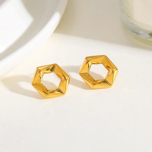 ต่างหูทรงเรขาคณิตสไตล์มหาสมุทร ชุบทอง 18K คุณภาพพรีเมียม ผลิตจากสแตนเลส 304 ชุบสูญญากาศ สำหรับผู้หญิง เครื่องประดับระดับไฮเอนด์ - Product Image 4