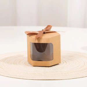 Экологичная коробка из крафт-бумаги с прозрачным окном, шестигранная лента, Подарочная коробка для конфет, упаковки оливкового масла для свадеб, коробки для молока