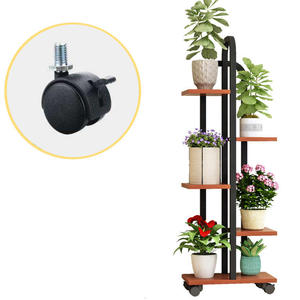 屋内金属製植物スタンドバルコニーフラワーラック6段木製フラワースタンドホイール付き植物スタンド