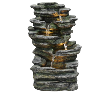 Fuente de Agua de Roca de 4 Niveles para Exteriores, Personalizada, Pintada a Mano, con Luces LED Impermeables, Modelo con Diseño Moderno, Artesanía de Resina Feng Shui para el Hogar - Product Image 1