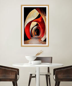 Impression sur toile tunnel géométrique abstrait rouge et or, impression numérique de luxe Art Déco, perspective d'arche spatiale pour salon et hôtel - Product Image 4