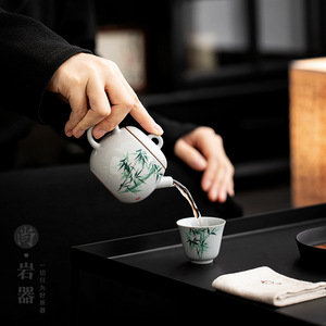 Théière en bambou peinte à la main, en céramique et porcelaine, avec couvercle et filtre, petit service à thé Kung Fu pour le thé de l'après-midi - Product Image 1