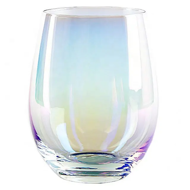 Amazon hot sale double wall crystal beer glass custom 501-550ml stemless wine cup glass