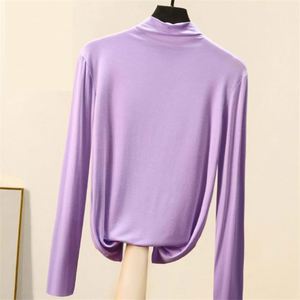 Camiseta de Manga Longa com Gola Alta para Mulheres, Modal, Cor Sólida, Suéteres Macios para Outono e Inverno - Product Image 6