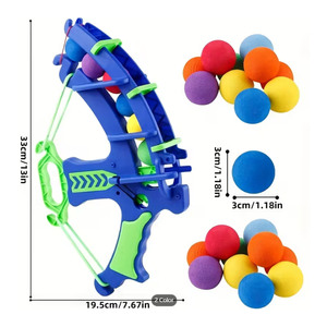 Juego de arco y flecha de plástico azul con bolas de espuma de colores para niños, juego al aire libre, 33 cm, 19,5 cm, 3 cm - Product Image 1