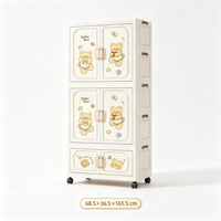 Armoire pliable pour enfants en plastique PP 68,5*36,5*165,5 cm, 3 niveaux, avec roulettes, motif dessin animé